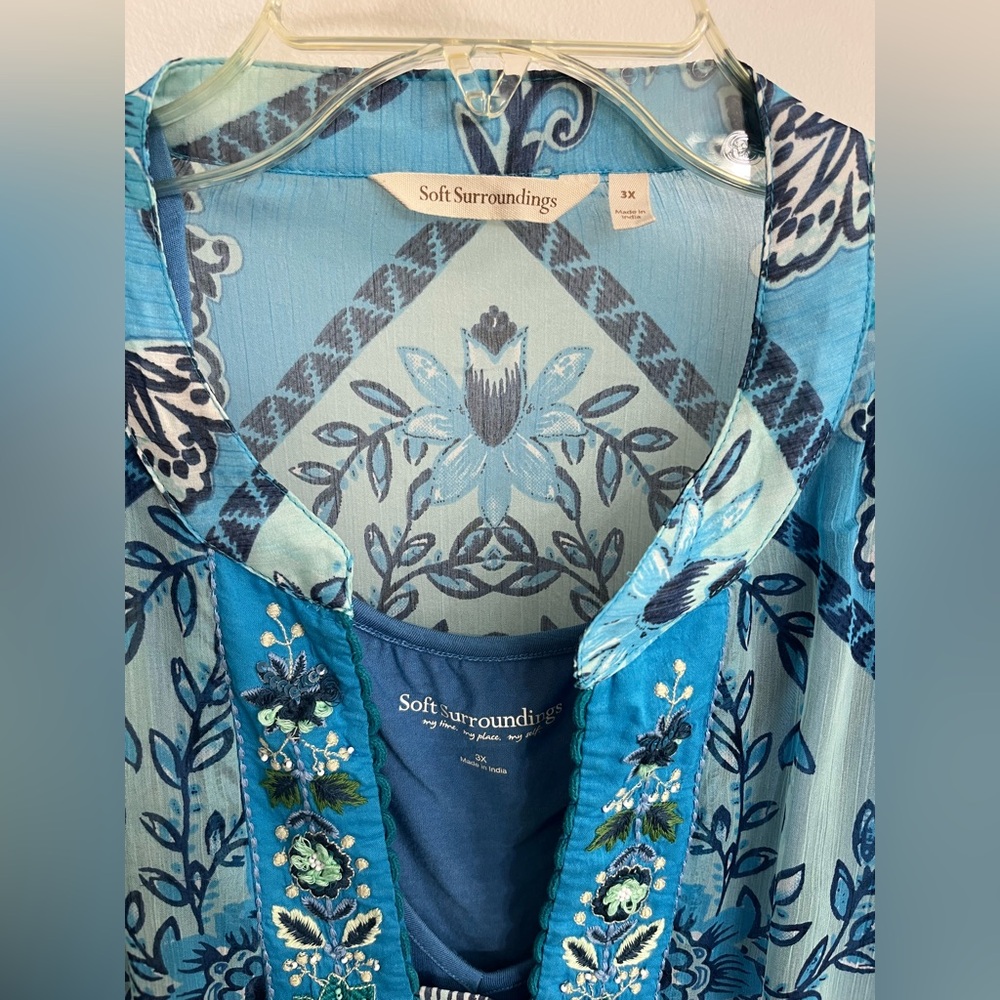 EUC Soft Surroundings Blue Floral Tunic with Blue Tank Top 3X - Picture 4 of 9